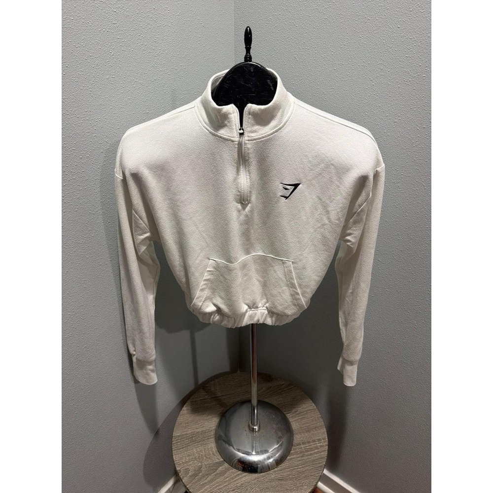 Gymshark XS White Crop Quarter Zip Pullover Long Sleeve Top - Picture 1 of 3